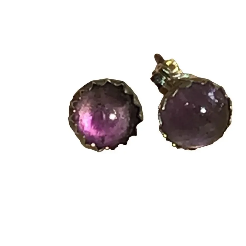 Purple Amethyst & Sterling Silver Stud Earrings, NEW, Handmade, Artisan